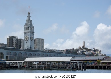 A View Of San Francisco With Ferry Building At Night