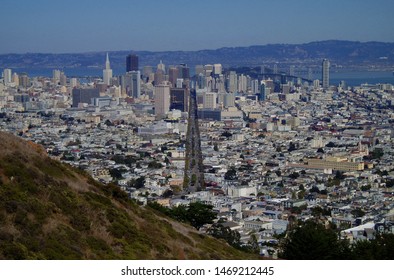 View of San Francisco From the Twin Peaks with Market Street in the middle. California. USA.