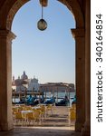 View of San Giorgio Maggiore Island through the arches of  Piaza San Marco square, Venice, Italy