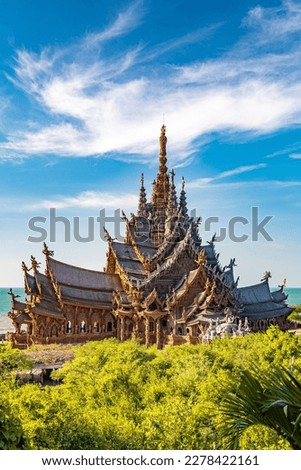 View of the Sanctuary of Truth temple in Pattaya, Thailand