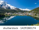 View at Sankt Moritz Switzerland in springtime. Snow still on the tops of the Alps