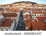 View from the Santa Justa lift, Elevador de Santa Justa, towards the Castelo do Sao Jorge, Lisbon, Portugal, Europe