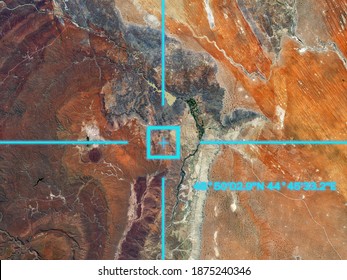 view from satellite on the earth surface, geolocation, gps coordinates. elements of this image furnished by nasa - Shutterstock ID 1875240346