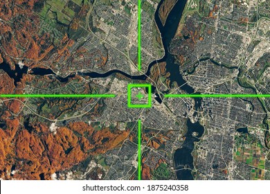 view from satellite on the earth surface, geolocation, gps coordinates. elements of this image furnished by nasa - Shutterstock ID 1875240358