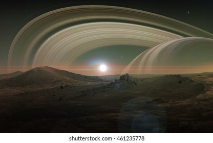 View Of Saturn From Titan. Elements Of This Image Furnished By NASA