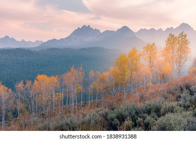 View of the Sawthooth mountains of Idaho in the fall in the evening light. - Shutterstock ID 1838931388