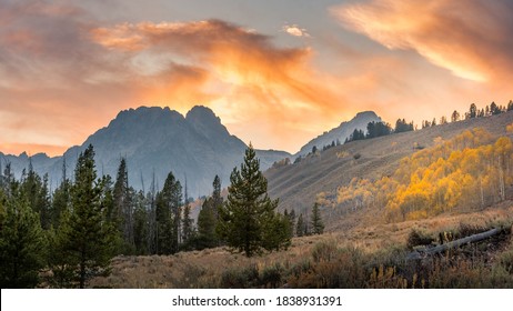 View of the Sawthooth mountains of Idaho in the fall in the evening light. - Shutterstock ID 1838931391