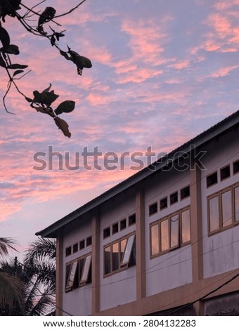 View of the school building at sunset 