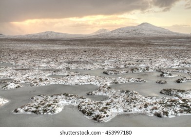 View Of Scottish Peatland With Mountain, Forsinard Scotland/ 