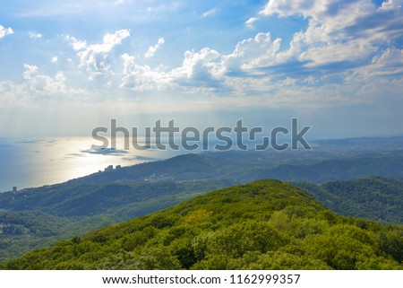 View of the sea and the city center of Sochi from the observation deck of the Tower on Mount big Ahun