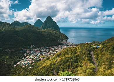 View Of The Sea And Mountains Gros & Petit Piton, St. Lucia