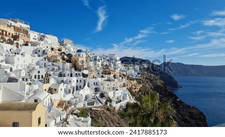 view of the sea and mountains in santorini greece
