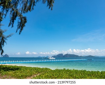 View of the sea on Koh Kradan with Floating Jetty - Shutterstock ID 2139797255