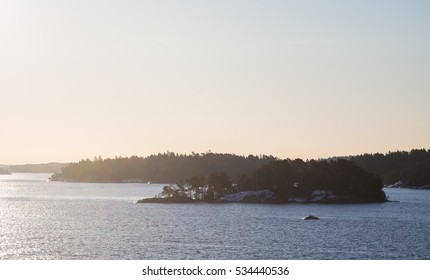 A View From The Sea To Sweden Archipelago Near Stockholm In The Winter.