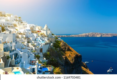 View to the sea and Volcano from Fira the capital of Santorini island in Greece - Shutterstock ID 1169703481