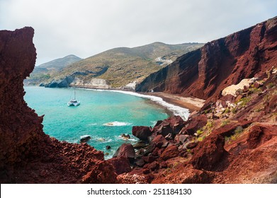 View of the seacoast and the Red beach. Santorini island, Greece. Beautiful summer landscape