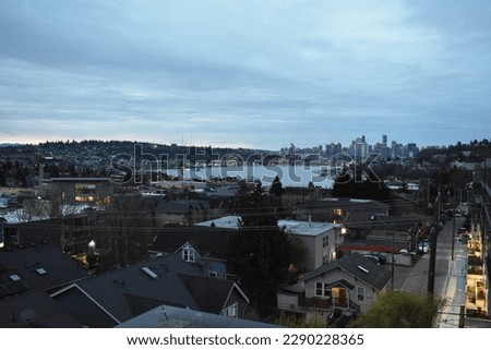 View of Seattle Washington from Rooftop Patio at Dawn