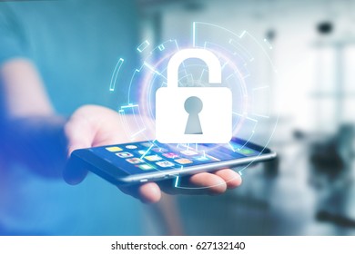 View of a Security concept with a locker open on an internet application - technology concept