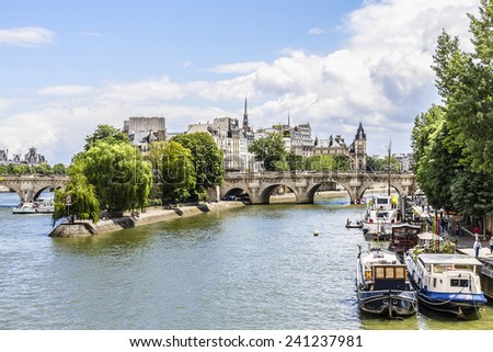 View of Seine River and famous Cite Island. Paris, France, Europe.