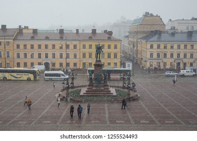 View Of Senate Square (Senaatintori) In Helsinki, Finland  - April, 2018