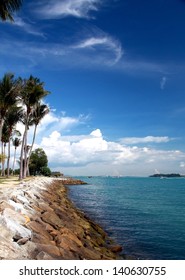 View Of Sentosa Beach Under Bright Blue Sky, Singapore