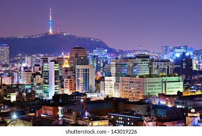 View Of Seoul, South Korea At Night.