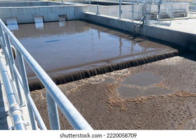View to sewage treatment plant - water recycling. Waste management.
