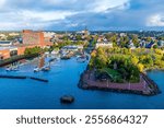 A view from a ship over the town and port of Charlottetown, Prince Edward Island, Canada in the fall