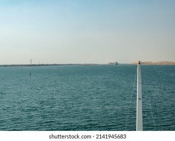 View Of Ships At Anchor In The Great Bitter Lake The Halfway Point Of The Suez Canal