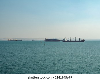 View Of Ships At Anchor In The Great Bitter Lake The Halfway Point Of The Suez Canal