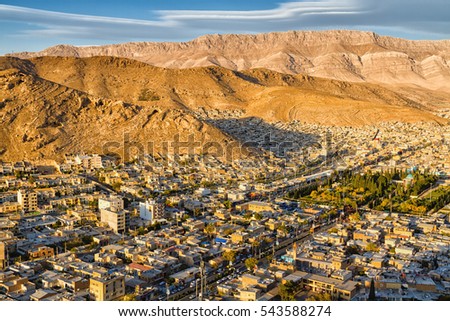 View of the Shiraz city from the surrounding hills. Iran