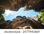 A view shows the height of the rock formations at the Estoaques National Park in the municipality of la Playa de Belén, Norte de Santander. Colombia.