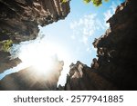 A view shows the height of the rock formations at the Estoaques National Park in the municipality of la Playa de Belén, Norte de Santander. Colombia.