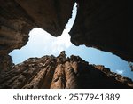 A view shows the height of the rock formations at the Estoaques National Park in the municipality of la Playa de Belén, Norte de Santander. Colombia.