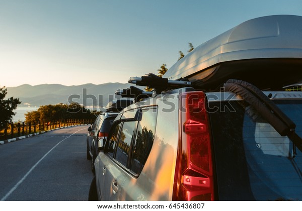 View from side of car\
overlooking scenic landscape road trip traveling by car concept\
Gelendzhik