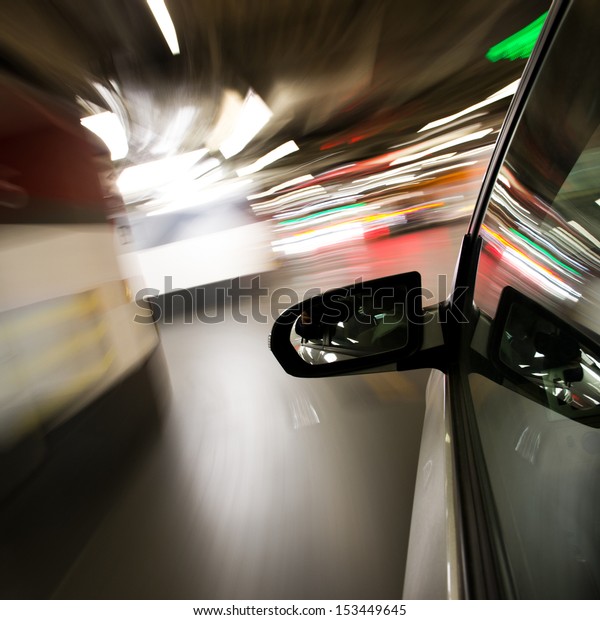 View from Side of high-speed car in the tunnel,
Motion Blur