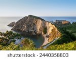 View of Silencio beach in Cudillero, Asturias. Seascape. Sunset seascape