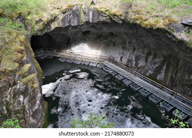 View Of Sinkhole (Proval) In Old Marble Mine. Ruskeala Mountain Park, Karelia, Russia.