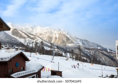 View Of A Ski Resort In Rosa Khutor, Sochi, Russia.