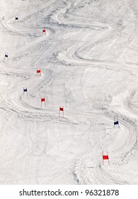 View Of The Ski Slope With Slalom Markers.