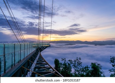 View with sky walk at AI YERWENG (tower scenic sea of mist) and the sea of fog in morning