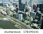View from the skydeck of the Eureka tower over the Yarra river and Melbourne in Victoria in Australia