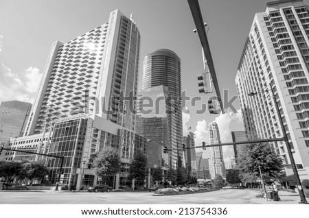 A view of the skyline of Buckhead, the uptown section of Atlanta, Georgia in Black and white