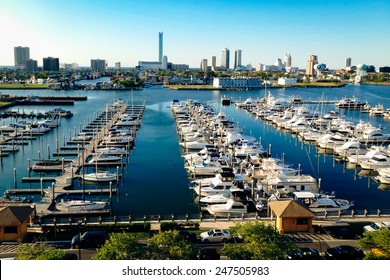 View Of The Skyline And Frank S. Farley State Marina From The Golden Nugget Parking Garage In Atlantic City, New Jersey.