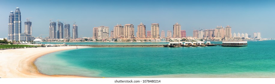 View To The Skyline Of The Pearl In Doha, Qatar