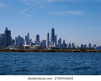 View of the skyline segment featuring Navy Pier's historic Headhouse, the Centennial Wheel, and the John Hancock Center.