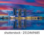   View of the skyline of Singapore with the Marina Bay Sands and the financial district. Singapore is an island city-state off southern Malaysia.