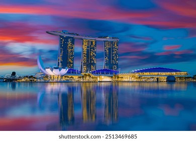   View of the skyline of Singapore with the Marina Bay Sands and the financial district. Singapore is an island city-state off southern Malaysia. - Powered by Shutterstock