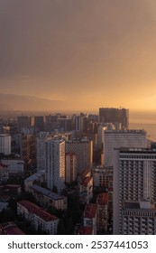  View from a skyscraper at sunset.