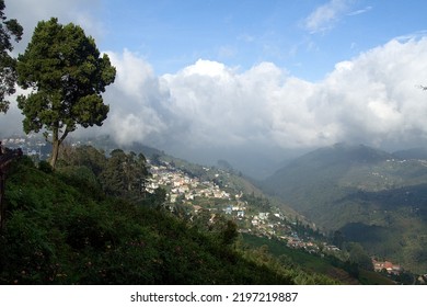 View Of Sloping Landscape And Town From Pillar Rock Point At Kodaikanal In Tamil Nadu, India, Asia
